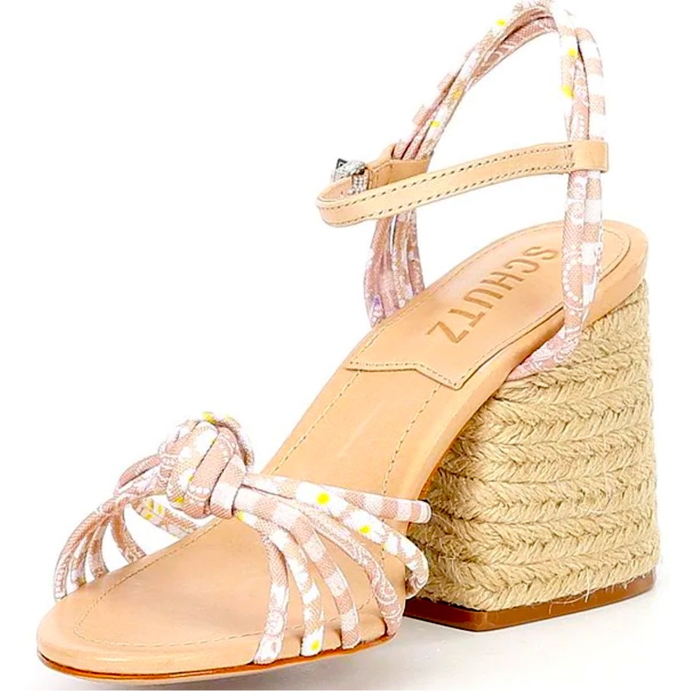 New Schutz Dahra Knotted Print Fabric Block Heel Espadrille Sandals - Picture 5 of 13
